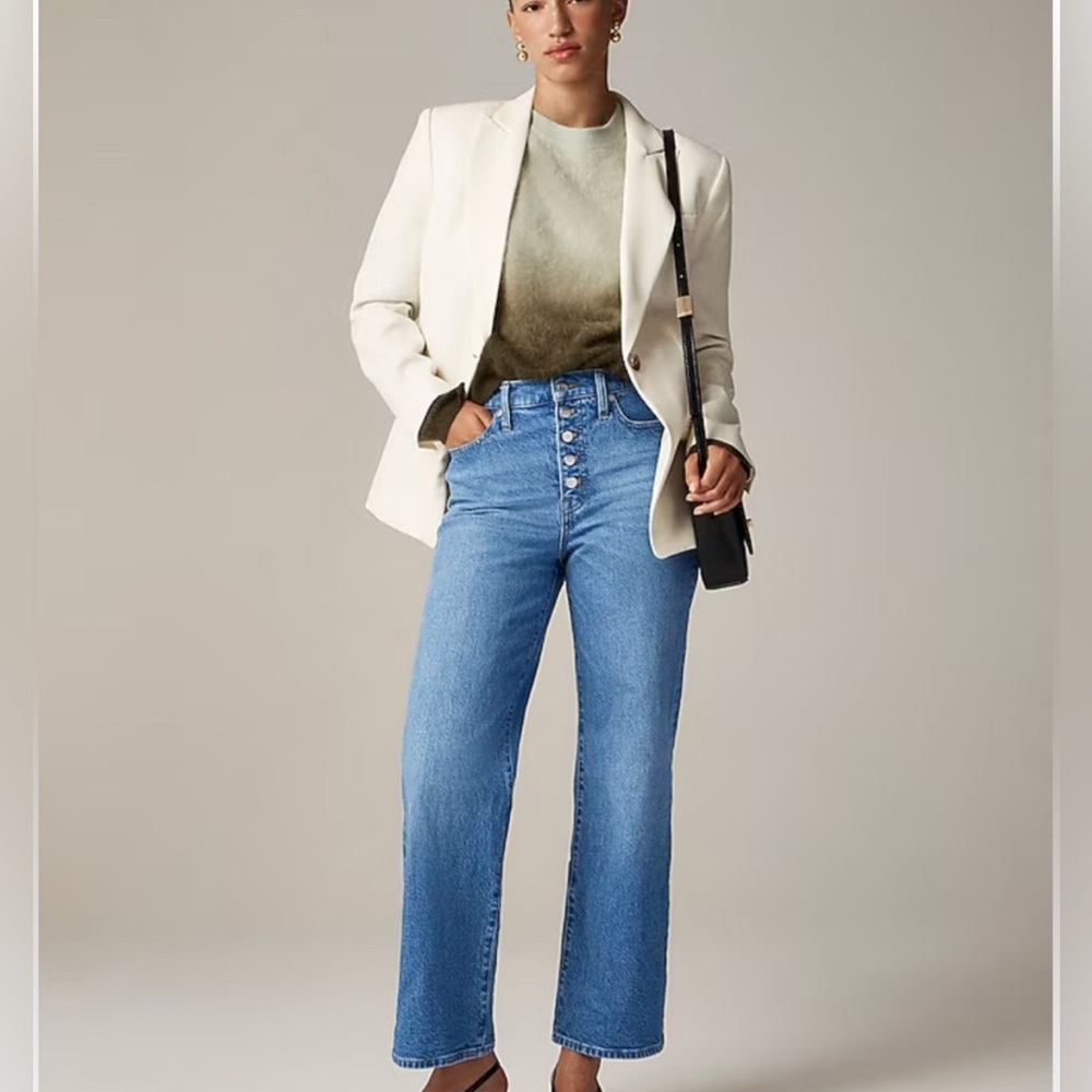 NWT, Tall J Crew Slim Wide Leg Jeans, Medium Wash, Button Fly, 31 Tall, 30” IS